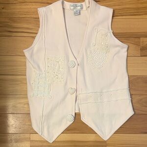 Vintage Lisa Ashley Originals Pale Pink 100% Cotton Vest with Beading (small)